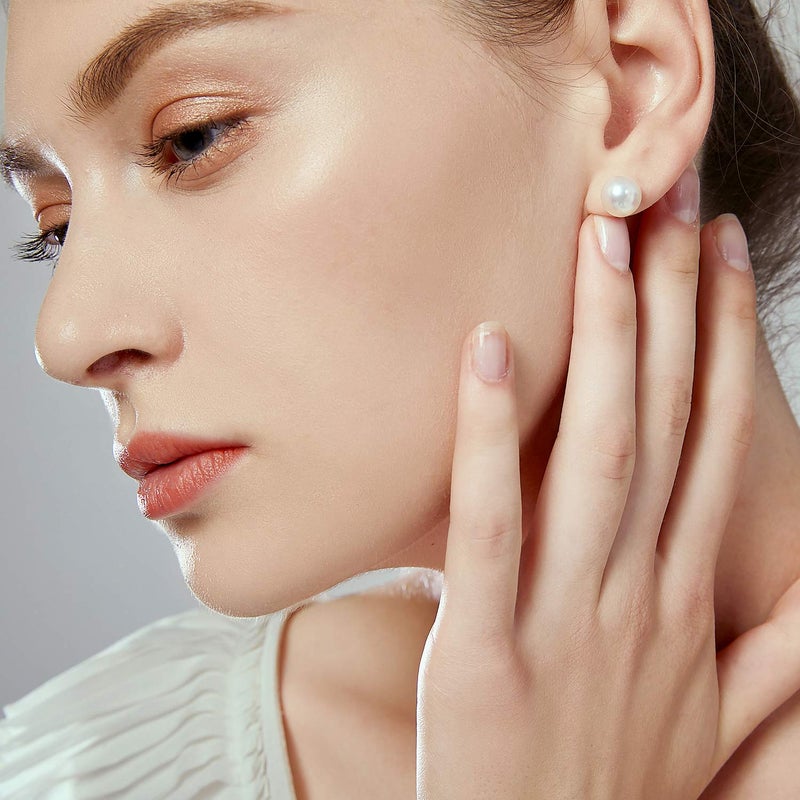 JORA Big Pearl Earrings 14K Gold White Freshwater Cultured Pearl Stud Earrings for Women - AAAA Quality (white-gold, 9mm) - Image 2